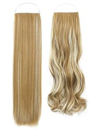 Syn Halo Hair Extensions Duo pack showing sleek straight and bouncy curly styles with premium Kanekalon hair