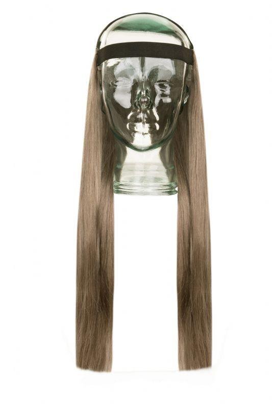 Halo HeadBand Hair Extensions ash brown 11 with black elastic straps and 20-inch Indian Remy hair pieces