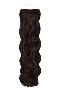 Curly Syn Halo Hair Extensions made from premium Kanekalon, showcasing natural-looking, bouncy volume with lightweight, durable design and removable clips.