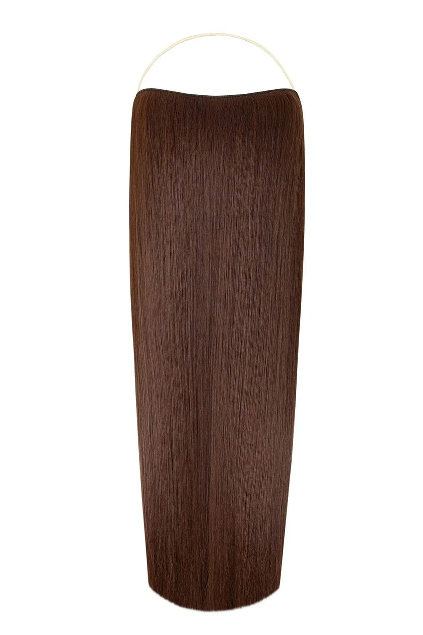 Straight Syn Halo Hair Extensions featuring premium Kanekalon synthetic hair with a natural look and easy 30-second installation.