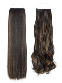 Syn Halo Hair Extensions duo pack featuring sleek straight and bouncy curly premium Kanekalon halos with free spare wires
