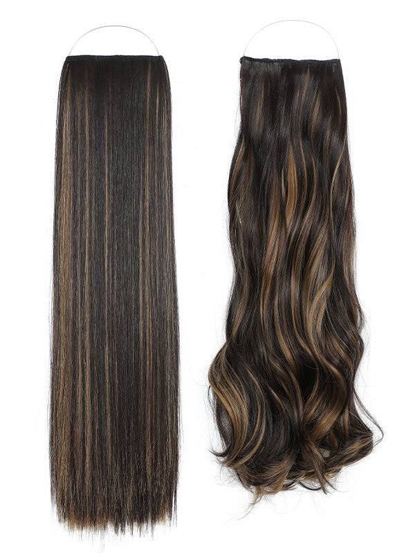 Syn Halo Hair Extensions Duo pack featuring sleek straight and bouncy curly Kanekalon halos with removable clips and lightweight design