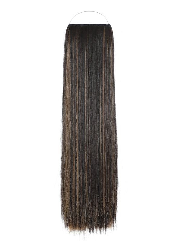 Close-up of straight syn halo hair extensions made from premium Kanekalon, showcasing natural look and lightweight design.