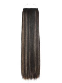 Close-up of straight syn halo hair extensions made from premium Kanekalon, showcasing natural look and lightweight design.