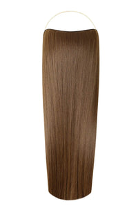 Straight Syn Halo Hair Extensions made from premium Kanekalon, offering natural look, lightweight comfort, and easy 30-second installation with removable clips and heat-friendly styling.