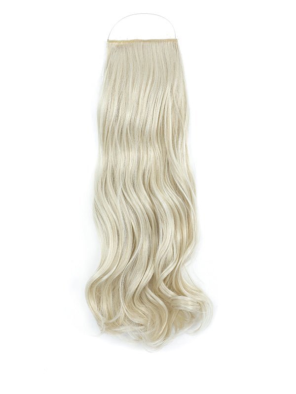 Curly Syn Halo Hair Extensions made from premium Kanekalon synthetic fiber, showcasing natural-looking bouncy volume and lightweight comfort.