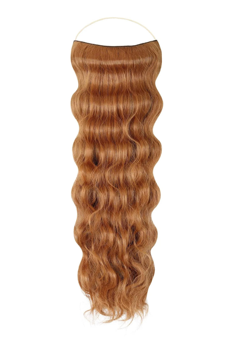 Wavy Syn Halo hair extensions made from premium Kanekalon synthetic fiber for natural look and lightweight comfort