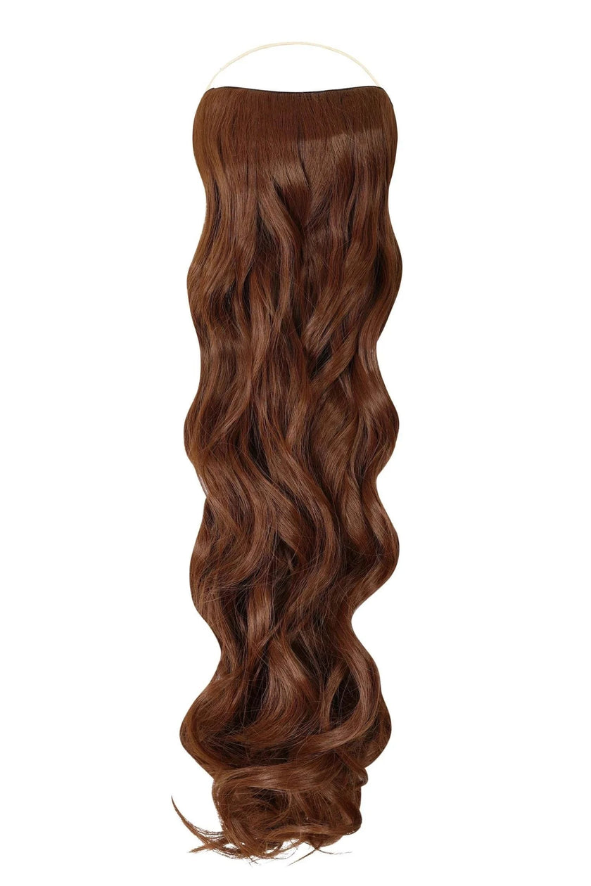 Curly Syn Halo Hair Extensions made from premium Kanekalon for natural, lightweight volume and easy 30-second installation.