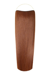 Close-up of straight Syn Halo hair extensions showcasing their natural look and lightweight design