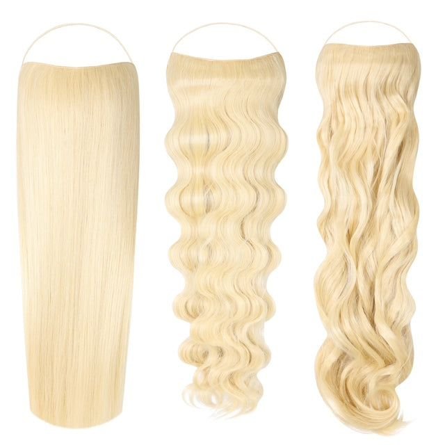 Syn Halo Hair Extensions Trio pack with straight, wavy, and curly styles made from premium Kanekalon fibers