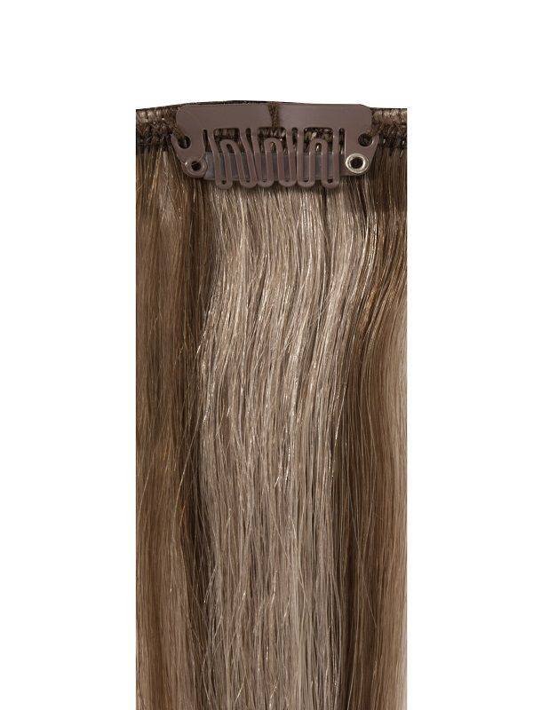 Full Head Clip-In Hair Extensions mixed #7/17 with 14 clips and 8 pieces in 16", 20", and 24" lengths
