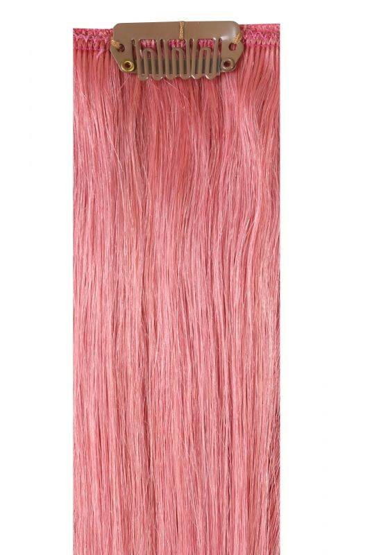 Full Head Clip-In Hair Extensions in Candyfloss pink color, 16-20 inch length, 100% Indian Remy human hair