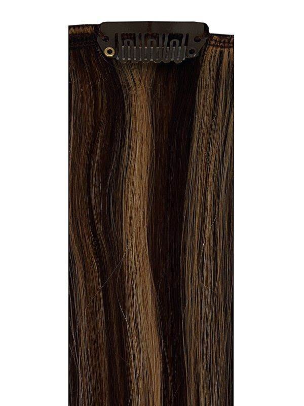 Full head clip-in mixed #2/27 hair extensions with 14 clips and 8 pieces, 100% Indian Remy human hair
