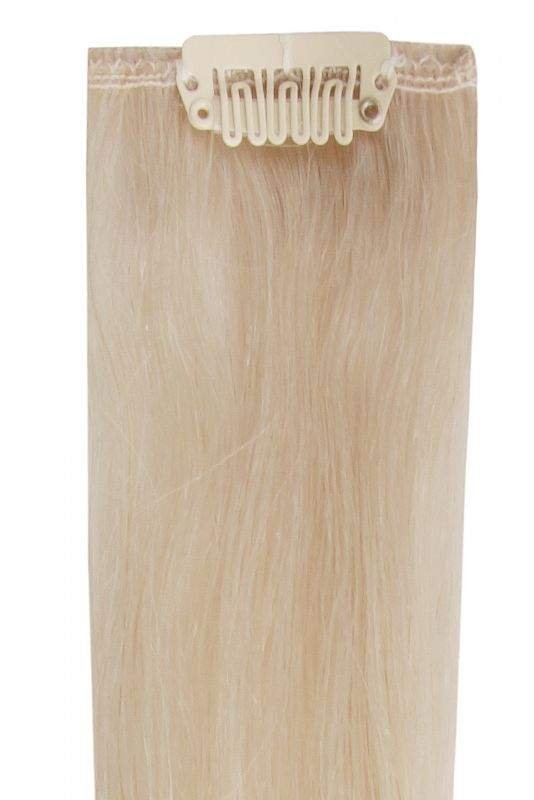 Premium head clip-in ash blonde human hair extensions with 28 clips and 16 pieces