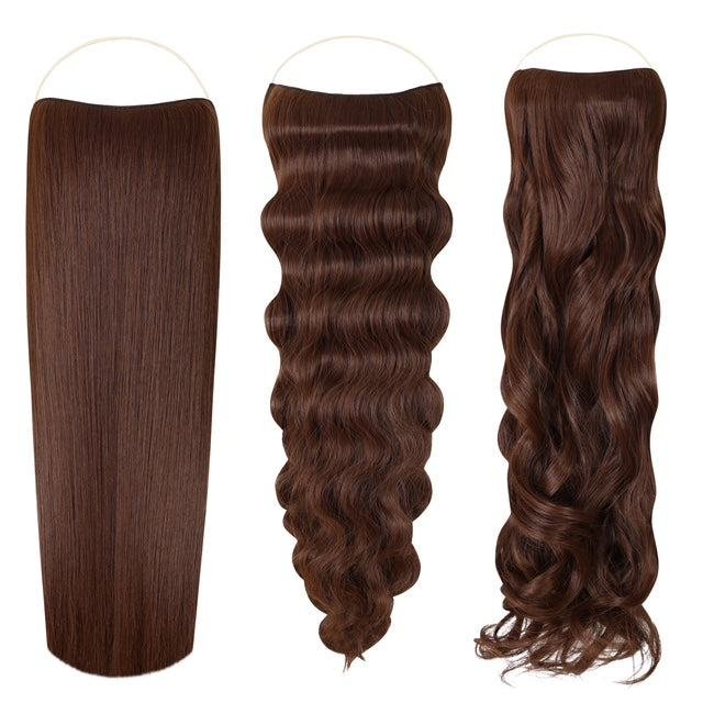 Syn Halo Hair Extensions Trio pack with straight, wavy, and curly Kanekalon halos for versatile styling