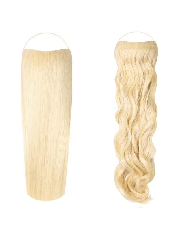 Syn Halo Hair Extensions Duo pack featuring sleek straight and bouncy curly styles with lightweight, natural Kanekalon hair
