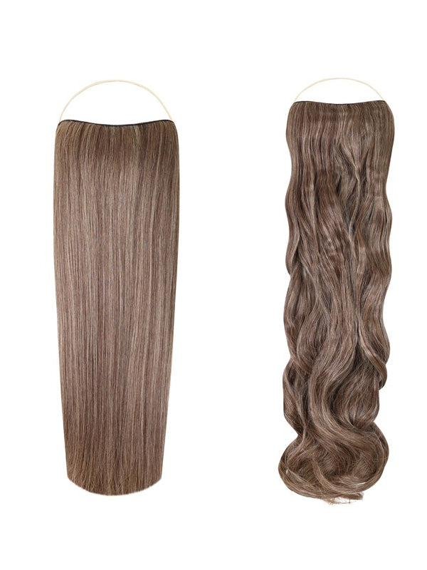 Syn Halo Hair Extensions Duo pack showing sleek straight and bouncy curly styles with premium Kanekalon fibers