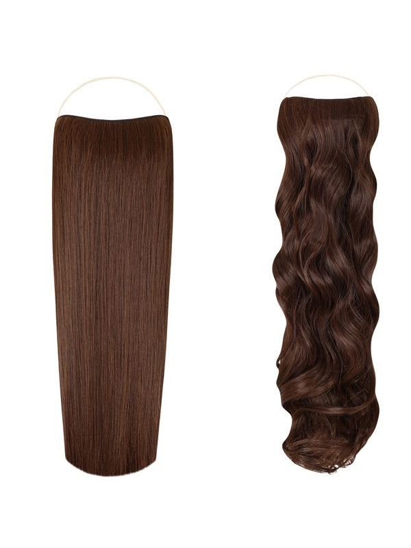 Syn Halo Hair Extensions Duo pack featuring sleek straight and bouncy curly styles made from premium Kanekalon fibers