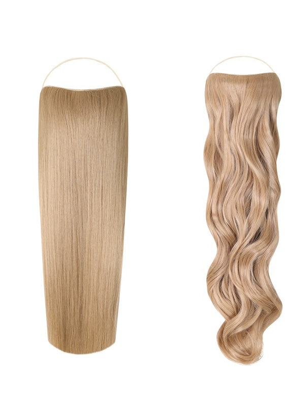 Syn Halo Hair Extensions Duo pack showing sleek straight and bouncy curly Kanekalon fibers with removable clips and lightweight design