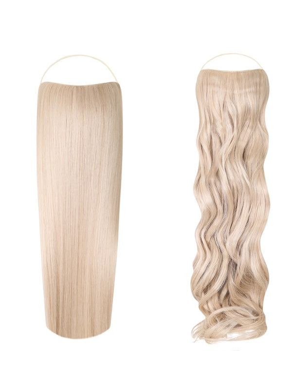 Syn Halo Hair Extensions Duo pack featuring sleek straight and bouncy curly styles with hidden wire design