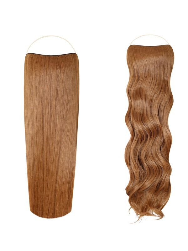 Syn Halo Hair Extensions Duo pack showing sleek straight and bouncy curly styles with lightweight, natural look halos