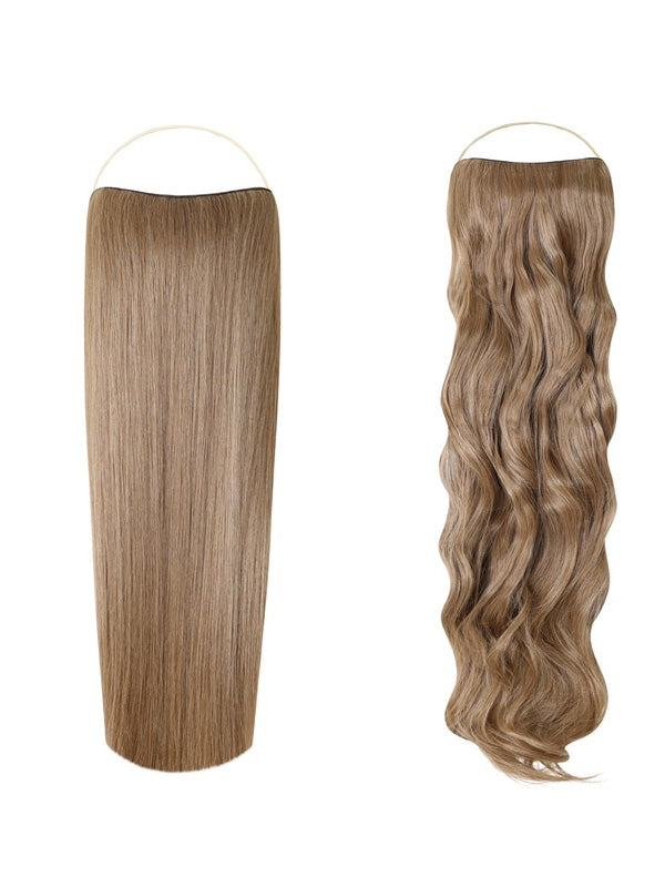 Syn Halo Hair Extensions Duo pack with sleek straight and bouncy curly styles made from premium Kanekalon fibers