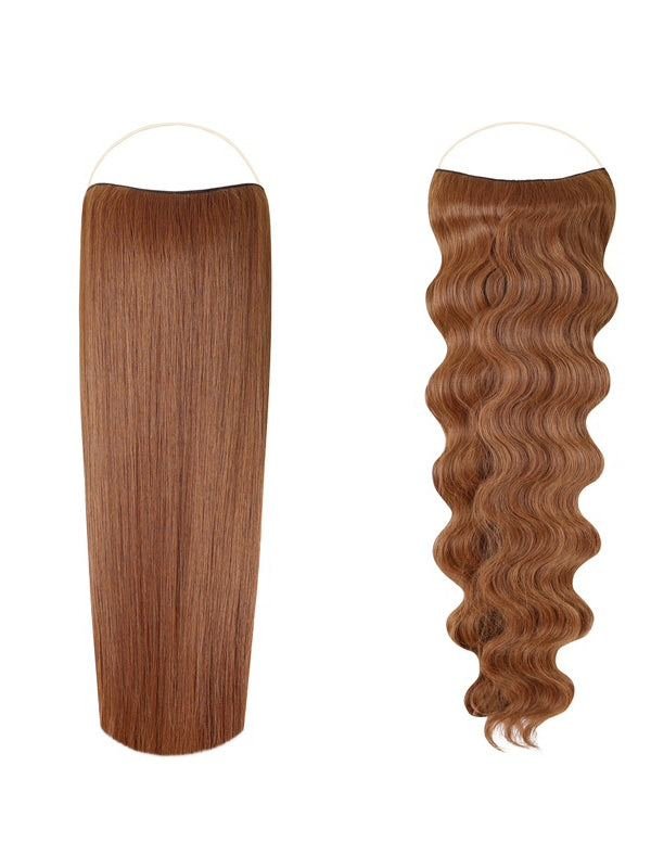 Syn Halo Hair Extensions Duo pack with sleek straight and beach wave styles on mannequin head