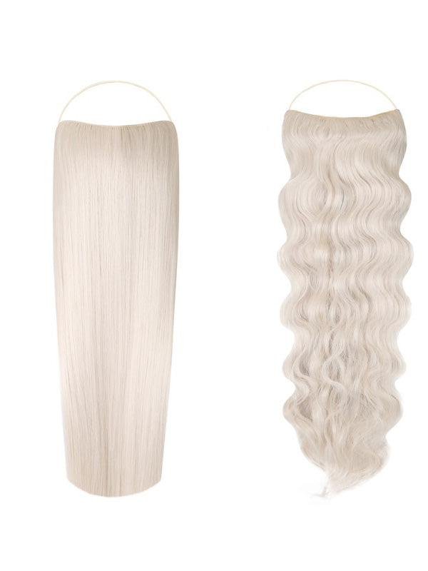 Syn Halo Hair Extensions Duo pack featuring straight and wavy Kanekalon halos with spare wires