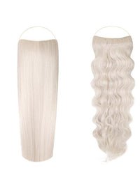 Syn Halo Hair Extensions Duo pack featuring straight and wavy Kanekalon halos with spare wires