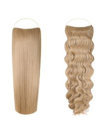 Syn Halo Hair Extensions Duo pack showing sleek straight and beach wave styles with premium Kanekalon fibers