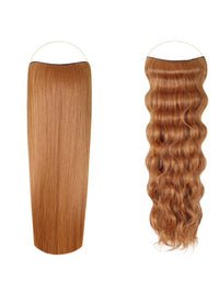Syn Halo Hair Extensions Duo pack with sleek straight and beach wave Kanekalon halos on white background