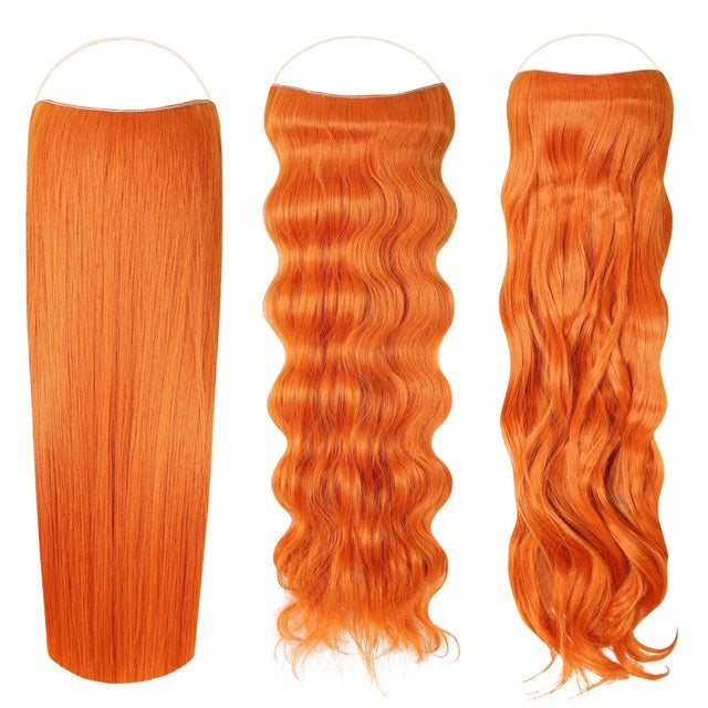 Syn Halo Hair Extensions Trio with sleek straight, beach wave, and bouncy curl styles in one box