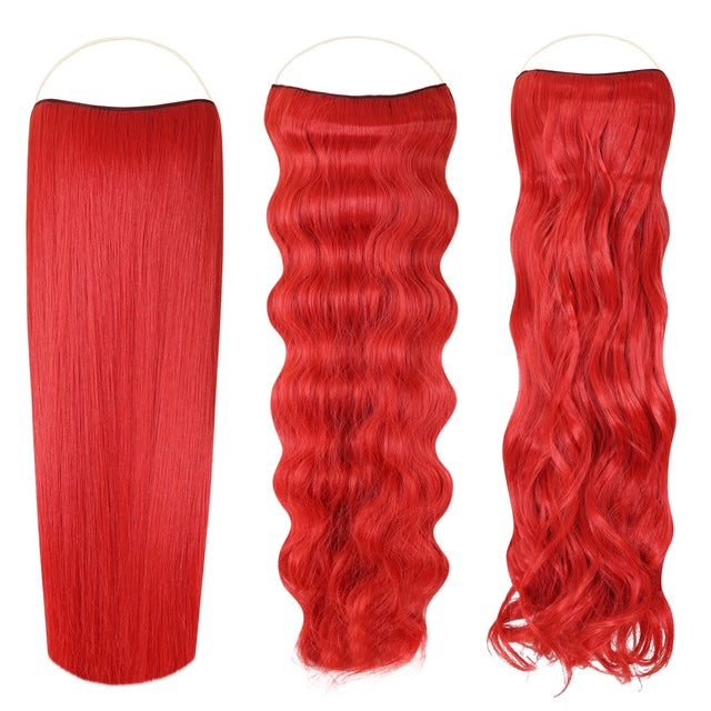 Syn Halo Hair Extensions trio pack with straight, wavy, and curly styles in premium Kanekalon fibers