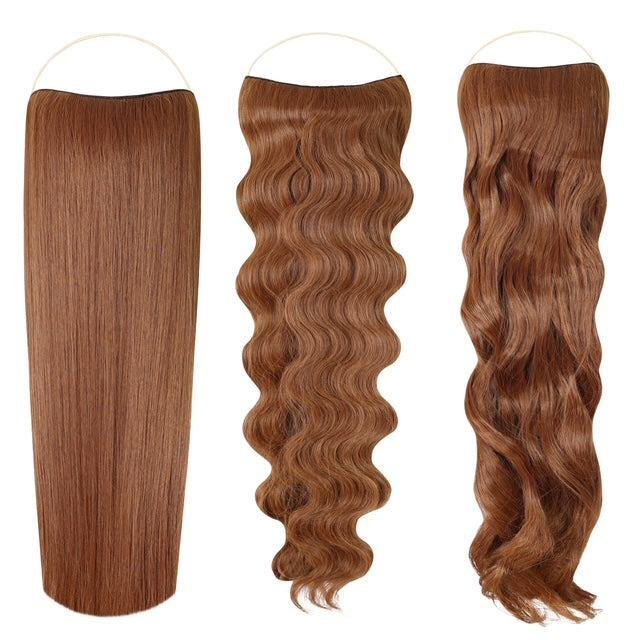 Syn Halo Hair Extensions Trio pack with straight, wavy, and curly styles in premium Kanekalon fiber