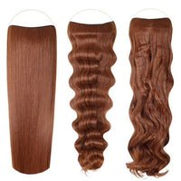 Syn Halo Hair Extensions Trio pack showing straight, wavy, and curly synthetic Kanekalon styles for versatile looks