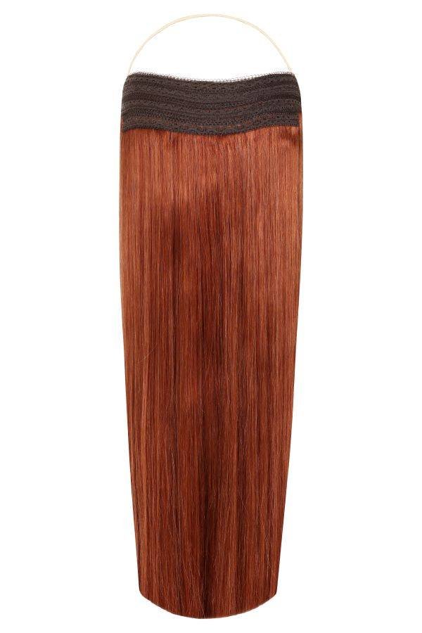 Halo Maple Copper #K5 hair extensions with adjustable clear wire, no clips or glue, natural finish for fine hair