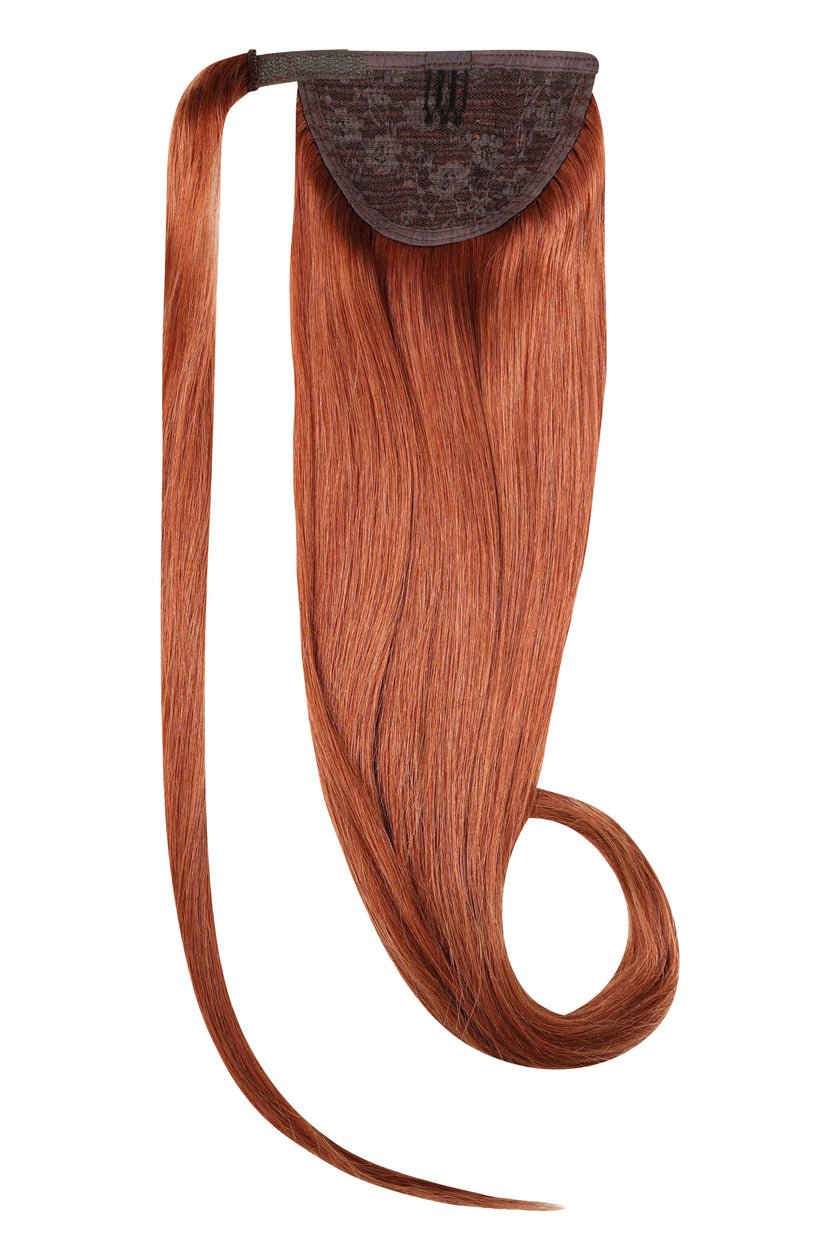 Ponytail Maple Copper #K5 hair extensions in 20" and 24" lengths made of 100% Indian human Remy hair
