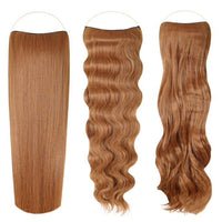Syn Halo Hair Extensions Trio pack with straight, wavy, and curly styles displayed on a mannequin head