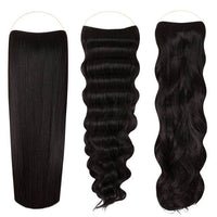 Syn Halo Hair Extensions Trio pack with straight, wavy, and curly Kanekalon styles displayed on mannequin heads