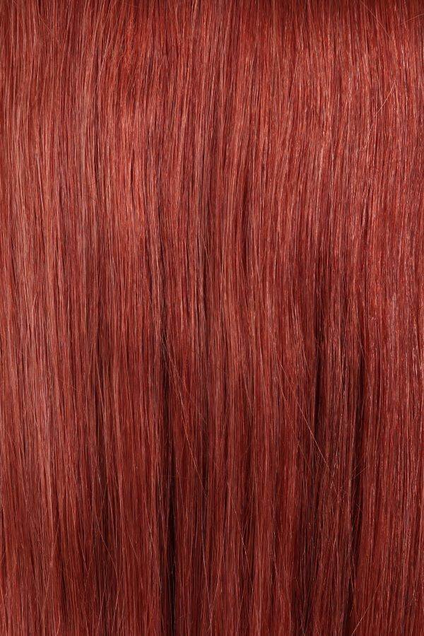 Halo Pomegranate Kiss #K4 hair extensions showing adjustable clear wire and lace width for natural thin hair look