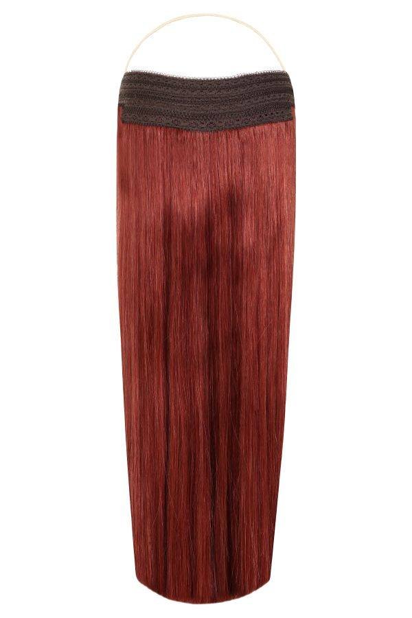 Premium Halo Hair Extensions Pomegranate Kiss #K4 with adjustable clear wire and 16-20 inch lengths