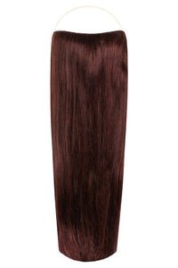 Deluxe Halo Hair Extensions in Rich Merlot #K7 with adjustable clear wire and no-damage design