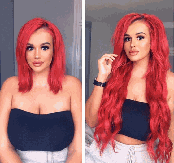 Premium head clip-in red hair extensions 16 to 24 inches with 28 clips and 100% Indian Remy human hair