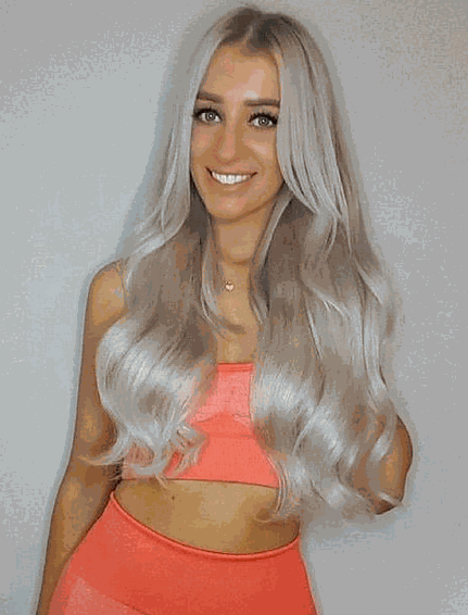 Premium head clip-in silver hair extensions with 28 clips and 100% Indian Remy human hair