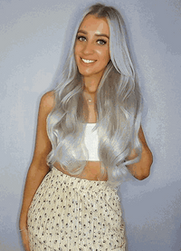 Premium head clip-in silver hair extensions with 28 clips and 100% Indian Remy human hair