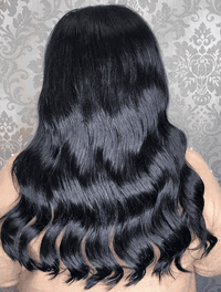Deluxe Halo Hair Extensions in Jet Black #1 with adjustable clear wire for natural look