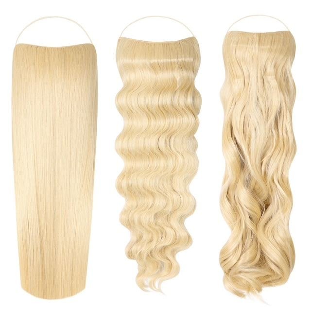Syn Halo Hair Extensions Trio pack with straight, wavy, and curly styles made from premium Kanekalon