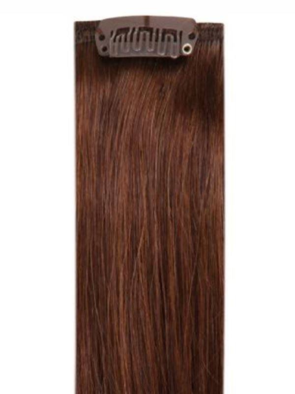 Premium head clip-in chocolate brown #4 hair extensions with 28 clips and 100% Indian Remy human hair
