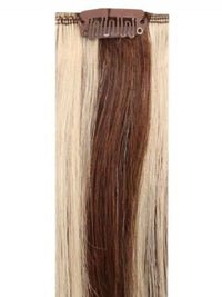 Deluxe Head Clip-In mixed #4/613 human hair extensions with 21 clips and 12 pieces in various lengths and weights