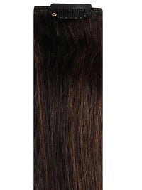 Full head clip-in hair extensions in espresso #1B/2 color, 100% Indian Remy human hair with 14 clips and 8 pieces